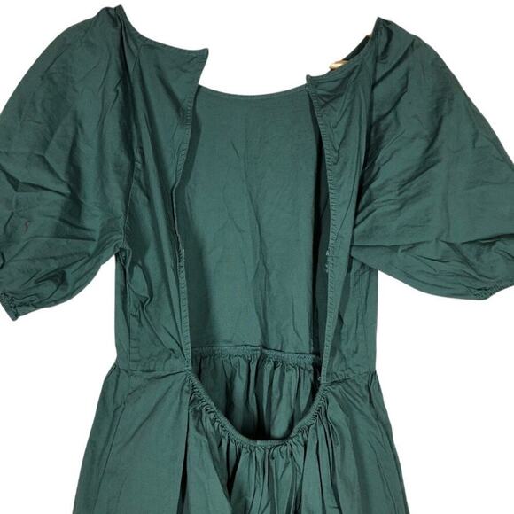 Peter Som Collective Puff Sleeve Dress Open Tie Back Cotton Mini Green Size 8 - Picture 8 of 13